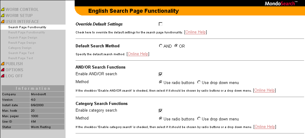 MondoSearch Search Page Functionality Administration